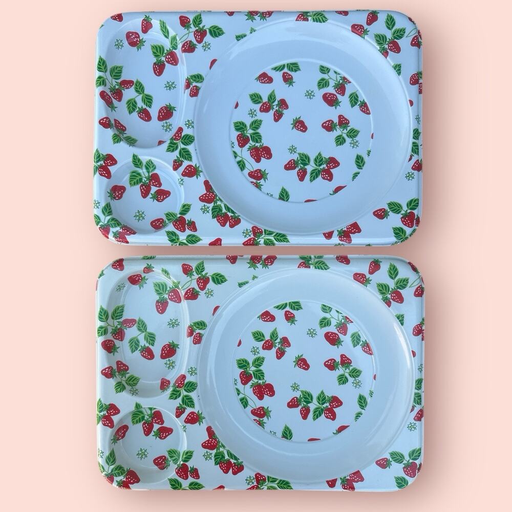 VTG 1970s Divided Plates Trays set of 2 Retro Strawberry Cottagecore Dinner